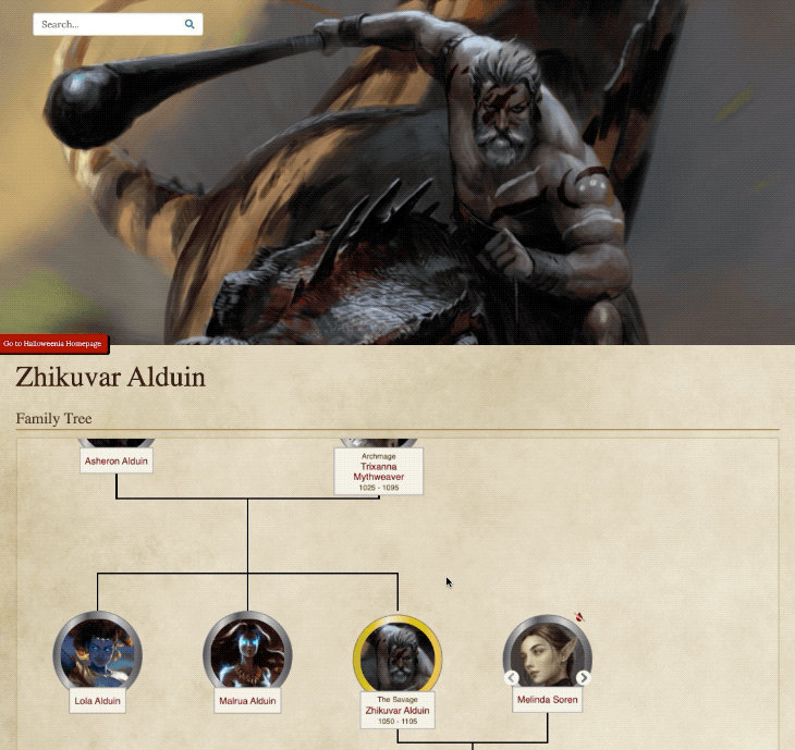 The interactive features of World Anvils’s fictional family tree maker